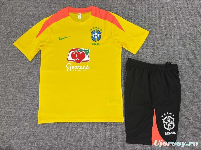25/26 Kids Brazil Yellow Short Sleeve+Soccer Shorts