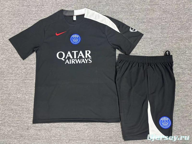 25/26 Kids PSG Black T90 Short Sleeve+Soccer Shorts