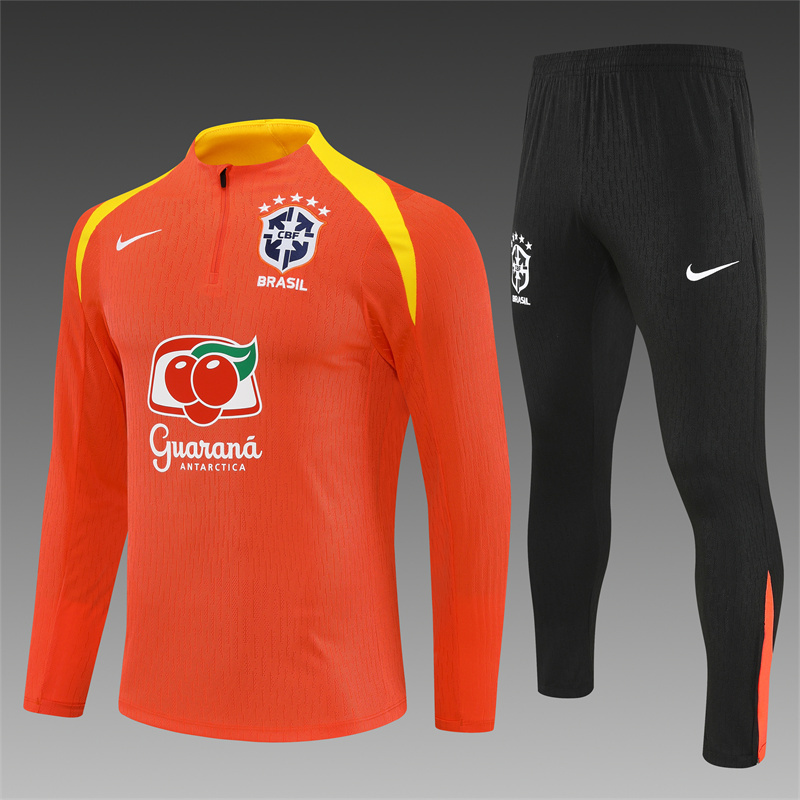 Player Version 25/26 Brazil Orange Half Zipper Jacket+Long Pants