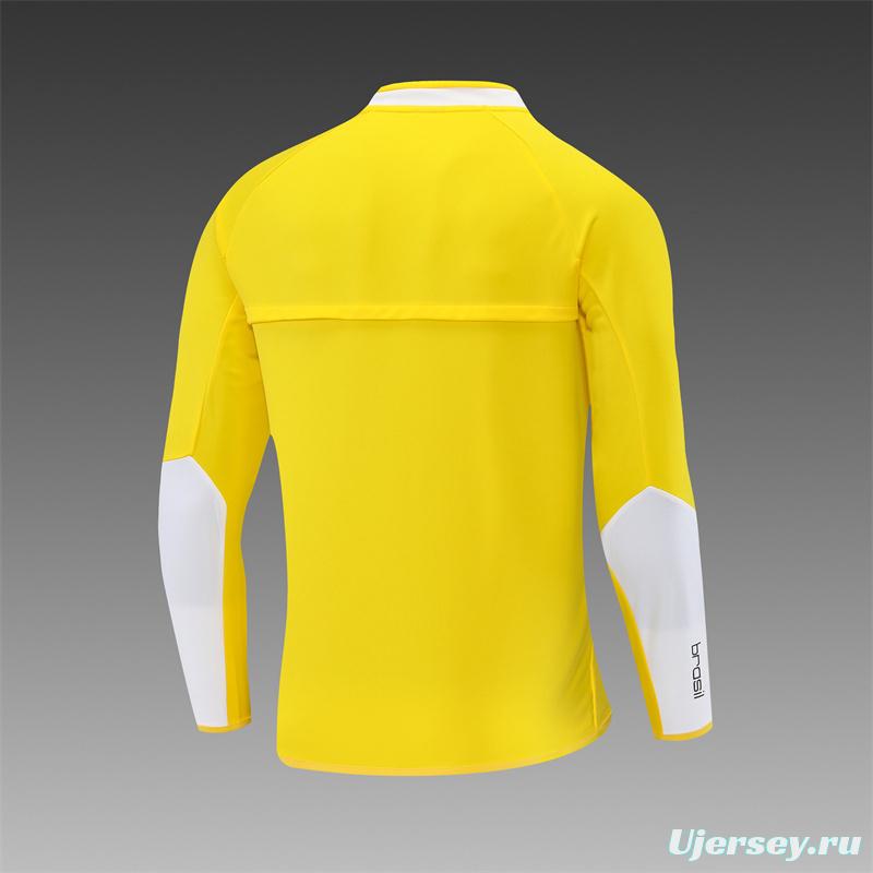 2002 Brazil Yellow Half Zipper Jacket+Long Pants