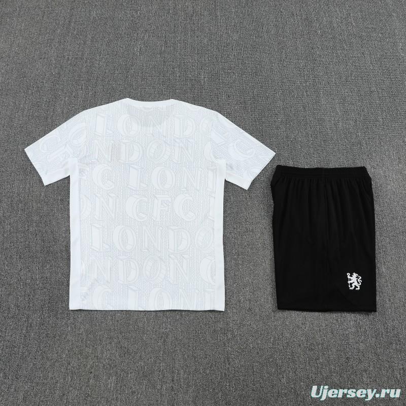 25/26 Chelsea White Short Sleeve Jersey+Shorts