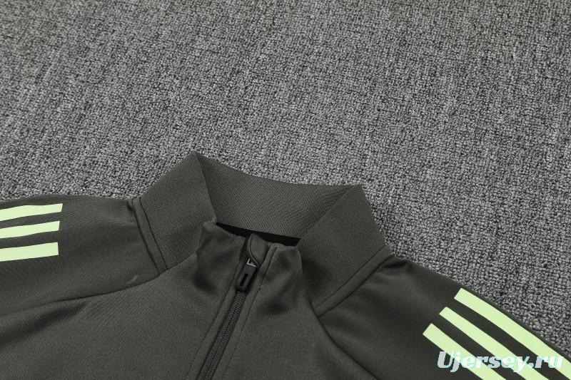 25/26 Real Madrid Dark Grey with Neon Green Stripes Half Zipper Jacket Tracksuit +Long Pants