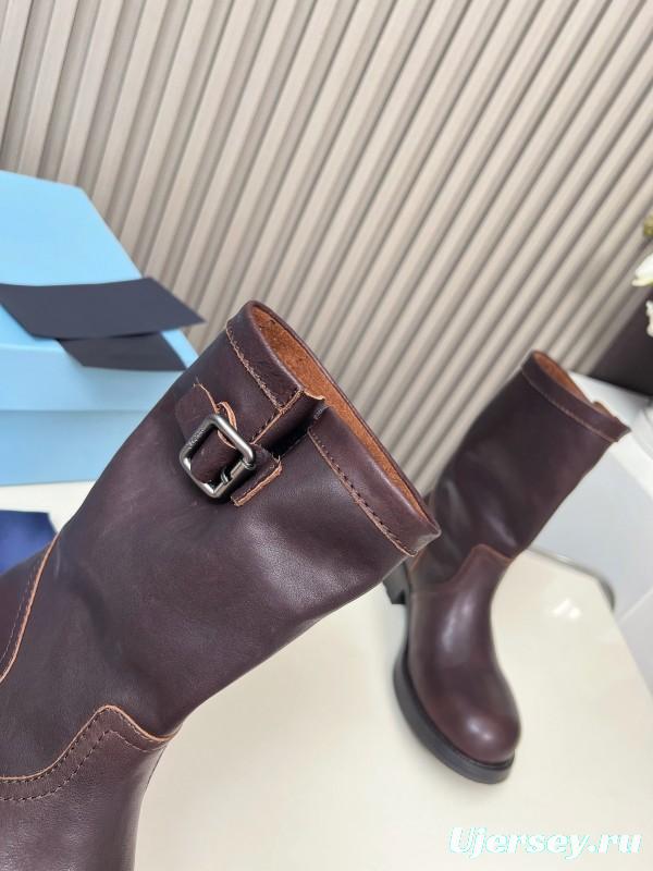 Prada 2025 SS Retro Martin Boots Motorcycle Boots - LY00350