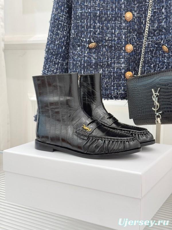 Saint Laurent YSL Letter Loaf Short Boots with Pleated Edges - KFY00430