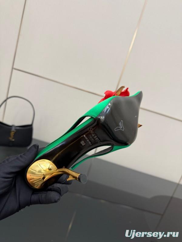 Saint Laurent 2025 Spring/Summer Rose Thorn High Heels with Sculptural Gold Heel - KFY00320