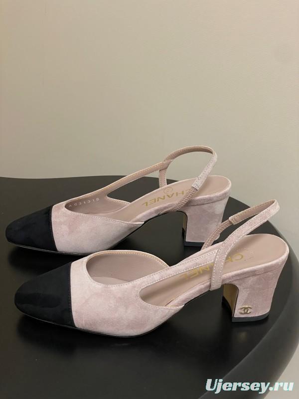 Chanel Sling-back Two-tone Suede Slingback Sandals Flat/Block Heel - KFY00280