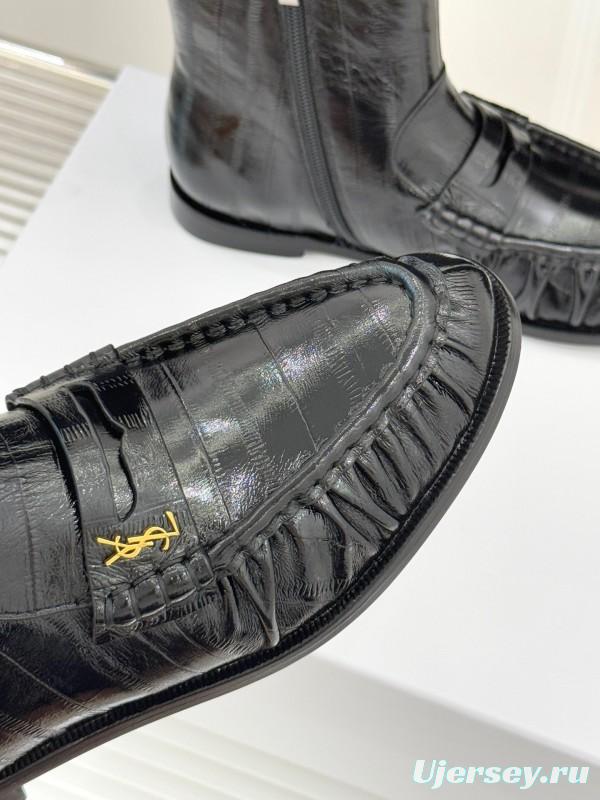 Saint Laurent YSL Letter Loaf Short Boots with Pleated Edges - KFY00430