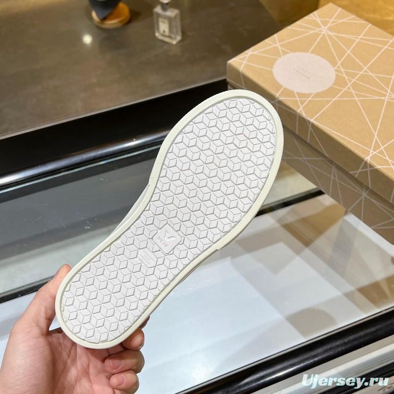 VEJA Classic White Sneakers V Logo Lace-Up Retro Flat Platform Casual Sports Shoes - LY00220