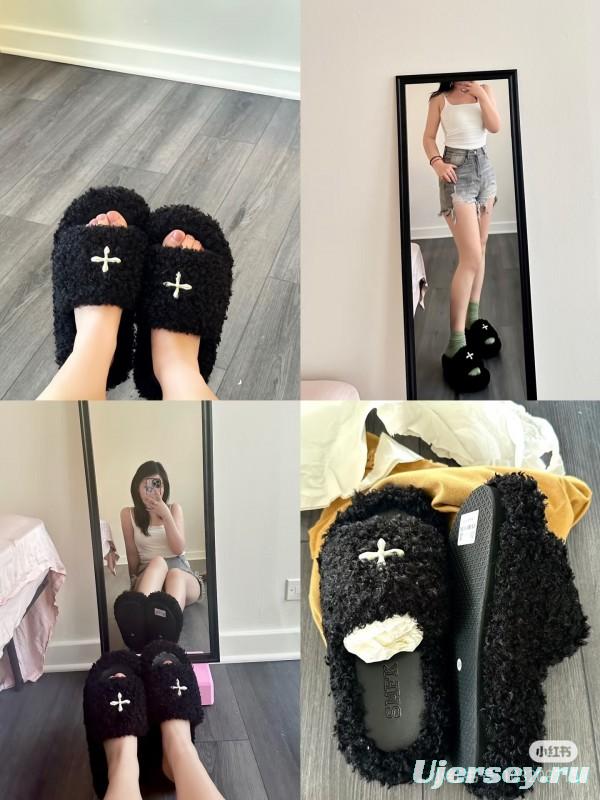 SMFK 2025/SS Fur Mule Sandals Latest Popular Cross Pattern - KFY00230