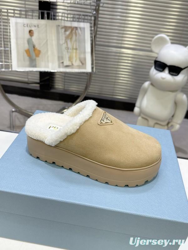 Prada 2025 SS Spring Fur Slippers with Rubber Sole - KFY00280