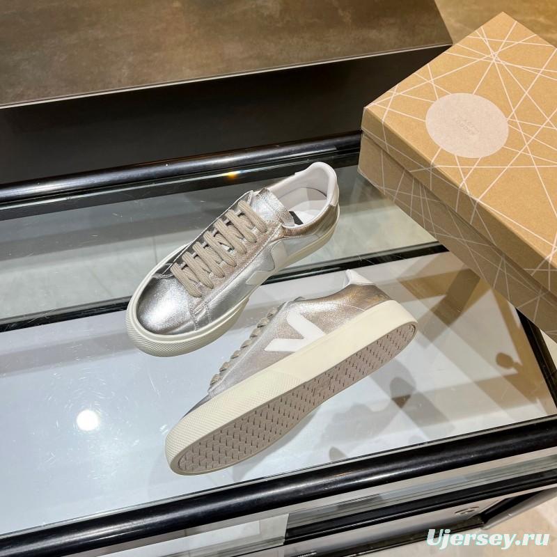 VEJA Classic White Sneakers V Logo Lace-Up Retro Flat Platform Casual Sports Shoes - LY00220/LY00230