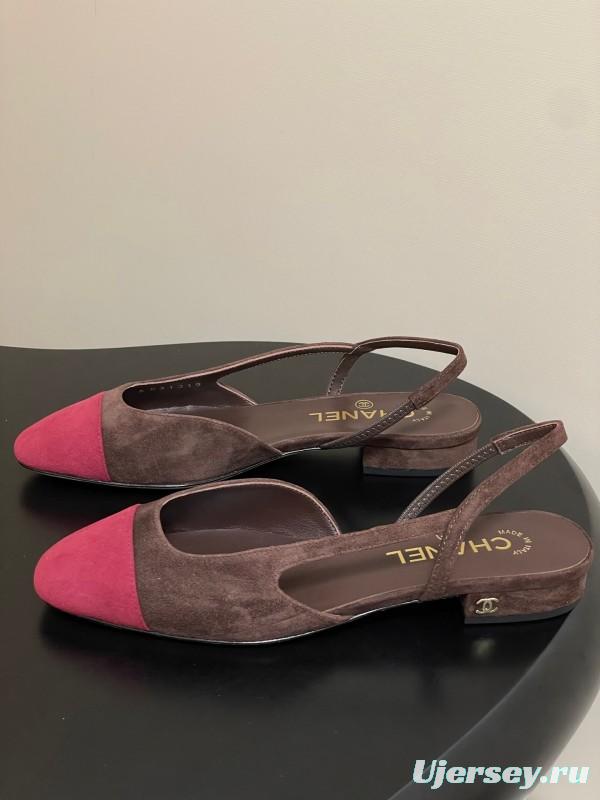 Chanel Sling-back Two-tone Suede Slingback Sandals Flat/Block Heel - KFY00280