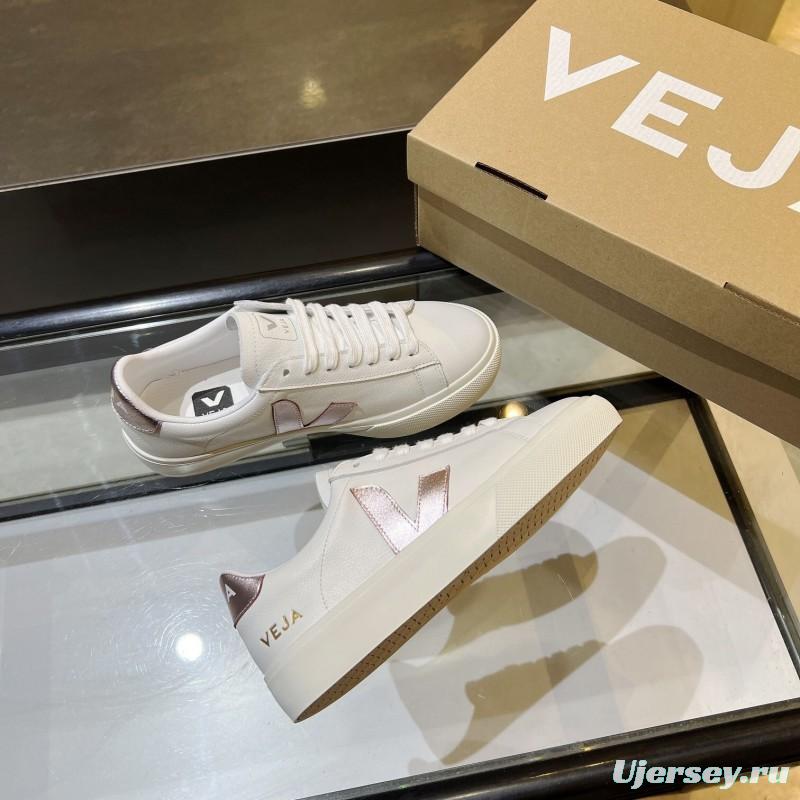 VEJA Classic White Sneakers V Logo Lace-Up Retro Flat Thick Sole Casual Sports Shoes - LY00220/LY00230