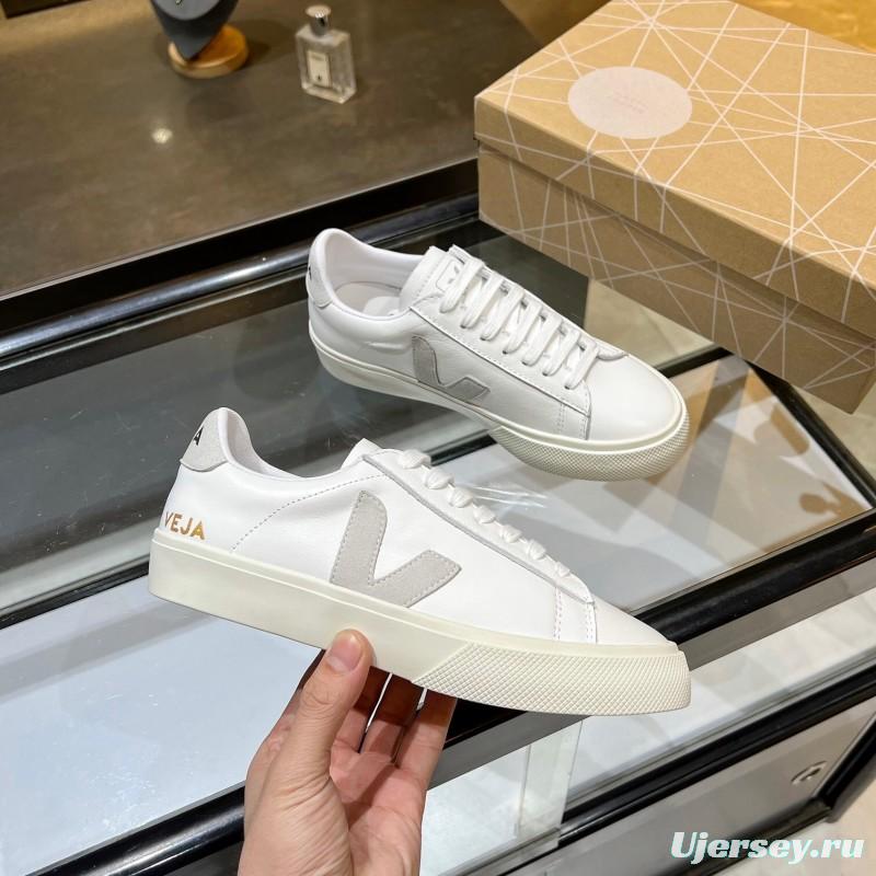 VEJA Classic White Sneakers V Logo Lace-Up Retro Flat Platform Casual Sports Shoes - LY00220