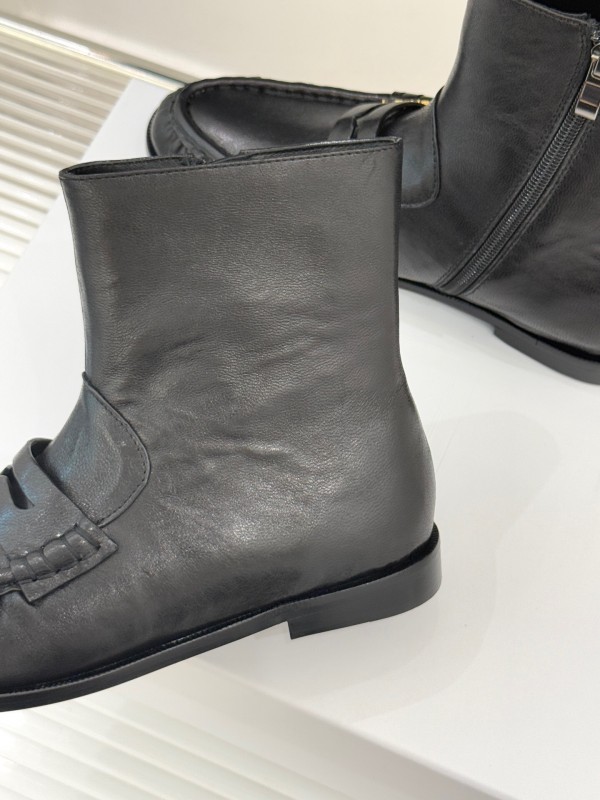 Saint Laurent YSL Letter Loaf Short Boots with Pleated Trim - KFY00430