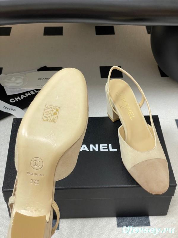 Chanel Sling-back Two-tone Suede Slingback Sandals Flat/Heeled - KFY00280