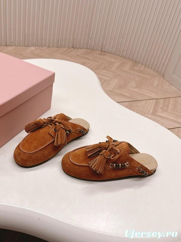 Miu Miu Fall/Winter 2025 Tassel Loafer Mule with Bead Accents - LY00320