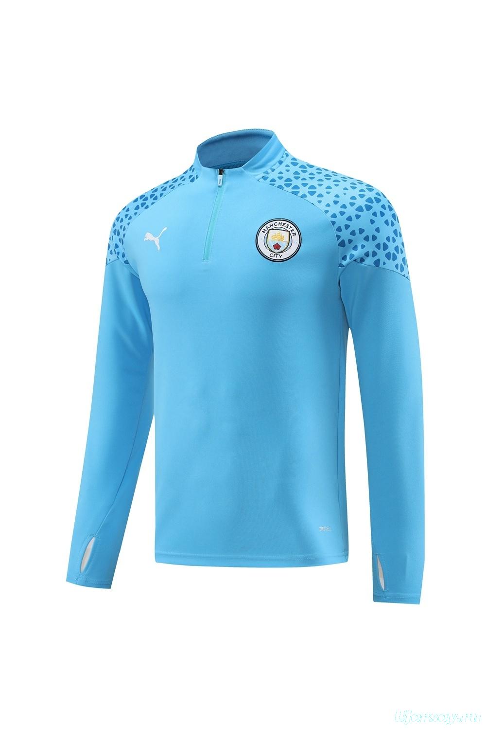 25/26  Manchester City Sky Blue Half Zipper Jacket+Long Pants