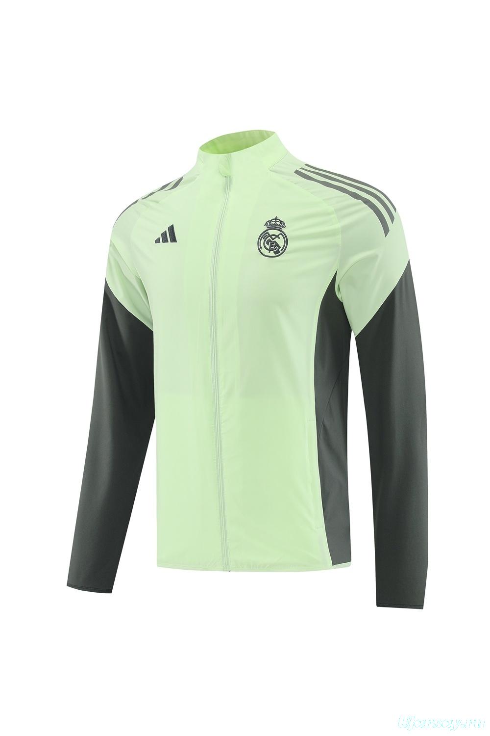 25/26 Real Madrid Light Green Half Zipper Jacket+Long Pants S-3XL