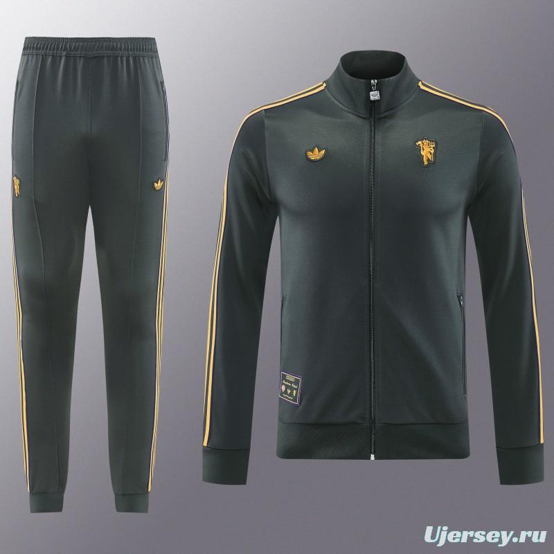 25/26 Manchester United 08 Dark Gray Half Zipper Jacket+Long Pants S-2XL