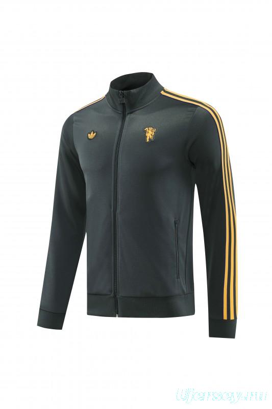 25/26 Manchester United 08 Dark Gray Half Zipper Jacket+Long Pants S-2XL