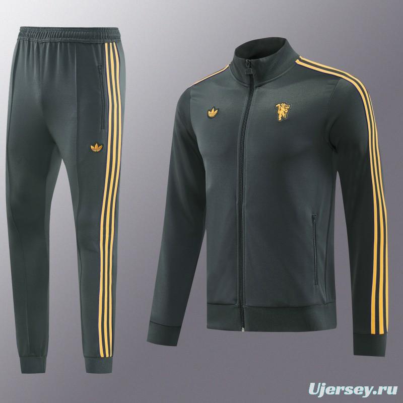 25/26 Manchester United 08 Dark Gray Half Zipper Jacket+Long Pants S-2XL