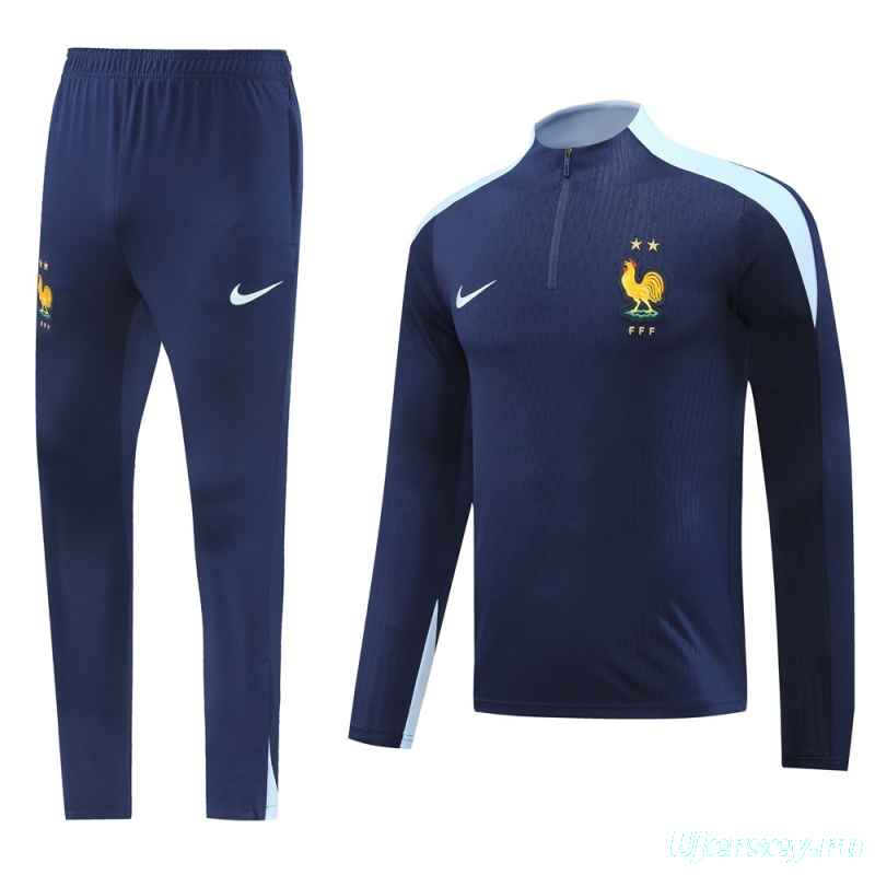 2025 France Royal Blue Half Zipper Jacket+Long Pants