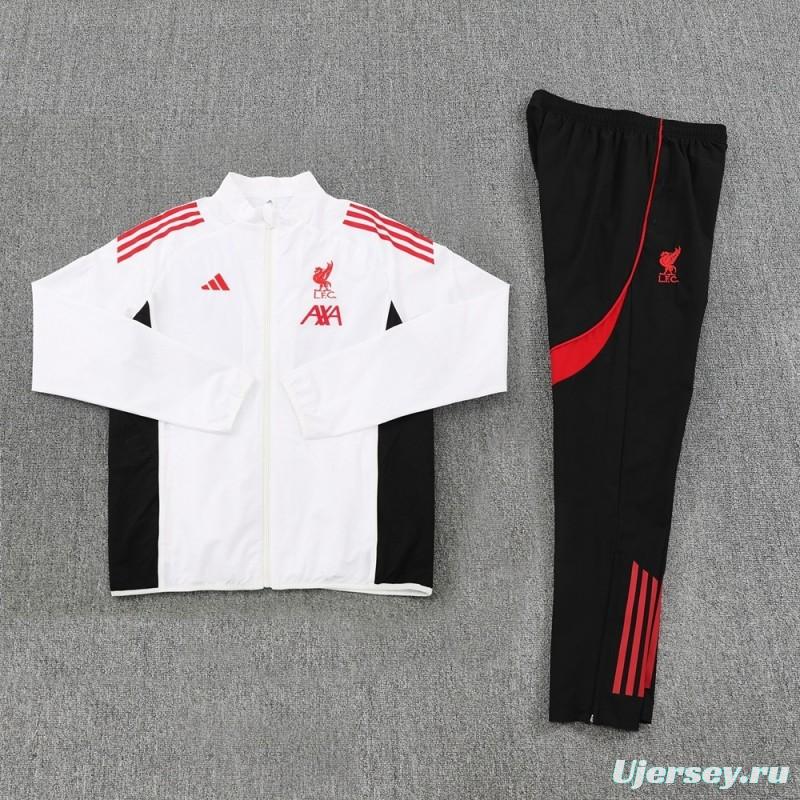 25/26 Liverpool White S-2XL Half Zipper Jacket+Long Pants