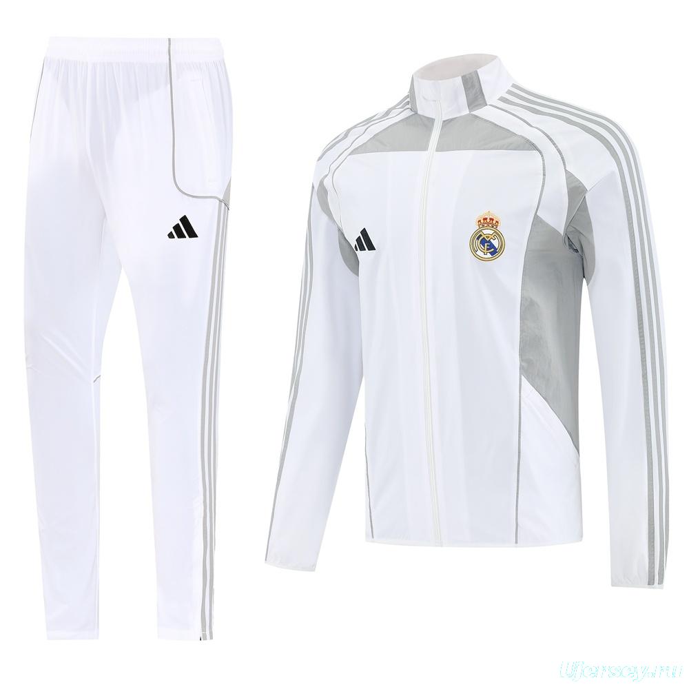 25/26 Real Madrid White Half Zipper Jacket+Long Pants S-3XL