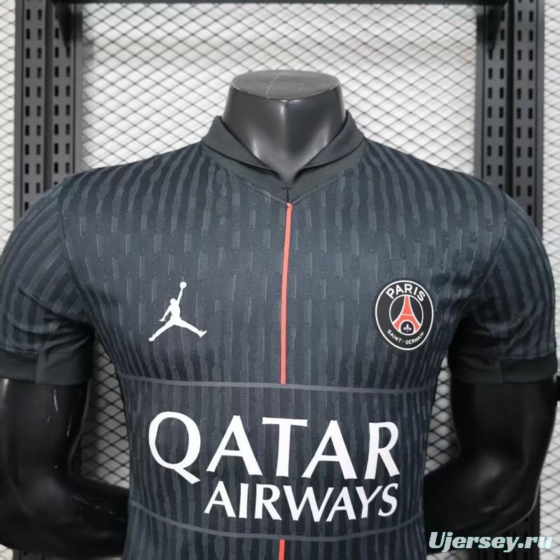 25/26 Player Version  Paris Saint-Germain Away Dark Grey with Vertical Stripe Pattern Jersey