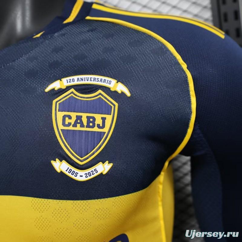 25/26 Player Version Boca Juniors Home Navy Blue with Yellow Chest Band Long Sleeve Jersey