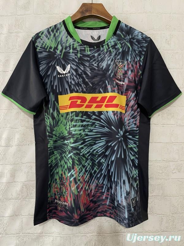 25/26 Harlequins Black with Multicolor Fireworks Pattern Third Jersey