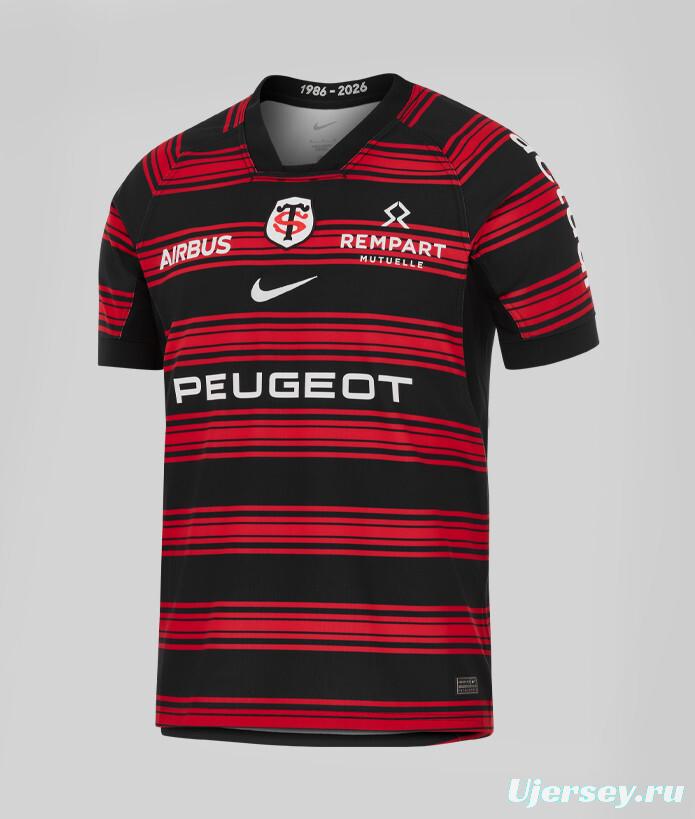 25/26 Stade Toulousain Red and Black Horizontal Stripes Jersey