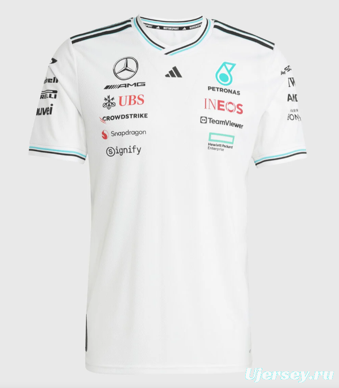 2026 F1 Mercedes-AMG Petronas F1 Team White with Teal and Black Trim Jersey