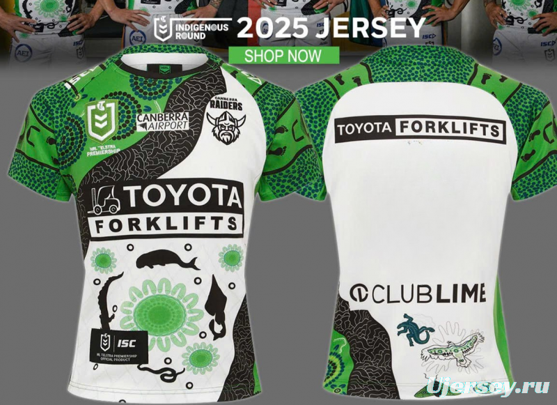 25/26 Canberra Raiders Green with Indigenous Art Jersey