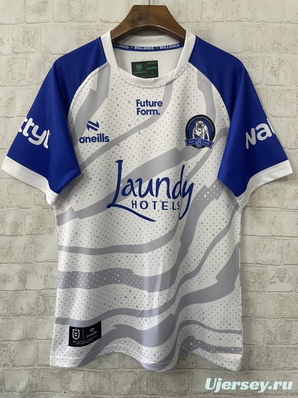 25/26 Canterbury Bankstown Bulldogs Grey with Blue Sleeves and Wave Pattern Jersey