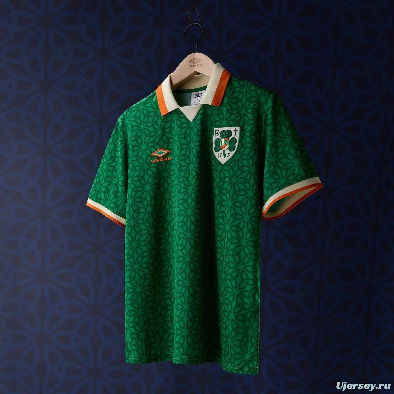2025 Ireland Green with Celtic Knot Pattern and Orange Trim Jersey