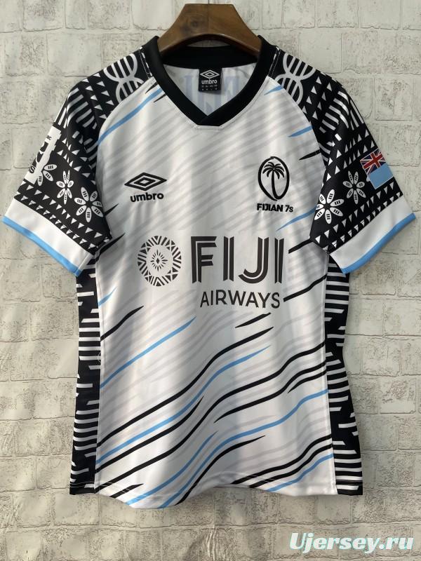 2025 Fiji 7s White with Wave Pattern and Traditional Tapa Cloth Design Jersey