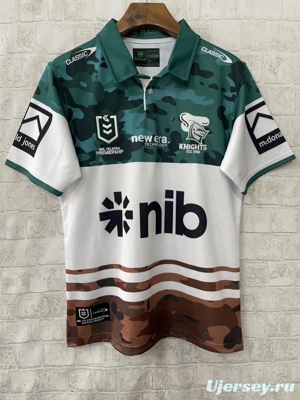 25/26 Newcastle Knights White with Green and Brown Camouflage Jersey