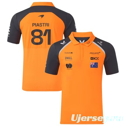 2026 F1 McLaren Racing Papaya Orange with Navy Blue Raglan Sleeves Polo Jersey