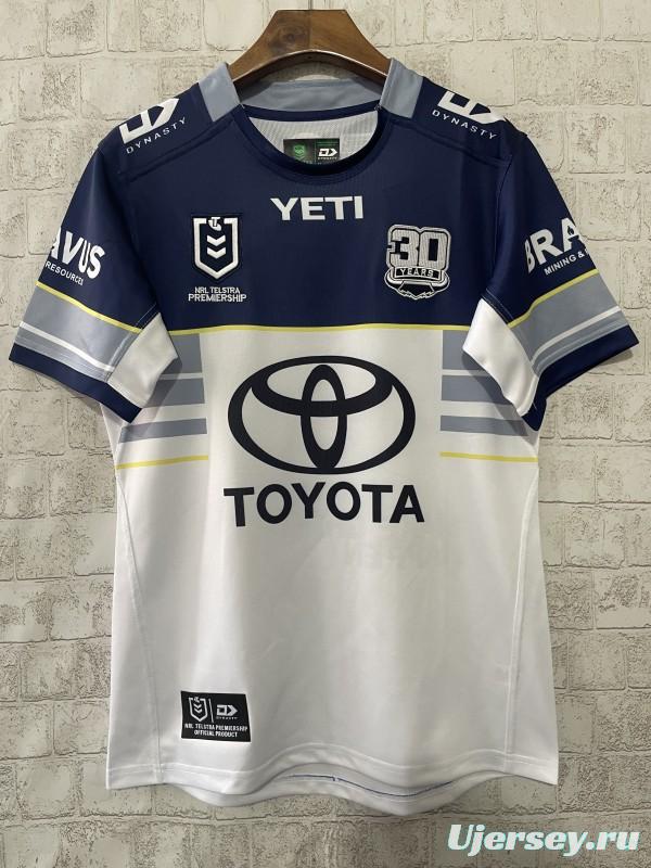 25/26 North Queensland Cowboys White and Navy with Grey Stripes Jersey