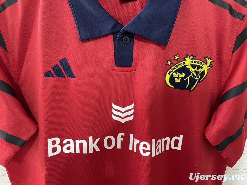 25/26 Munster Rugby Red with Navy and Grey Stripes Jersey
