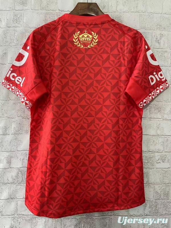 2026 Tonga Rugby League Red with Traditional Polynesian Geometric Pattern Jersey