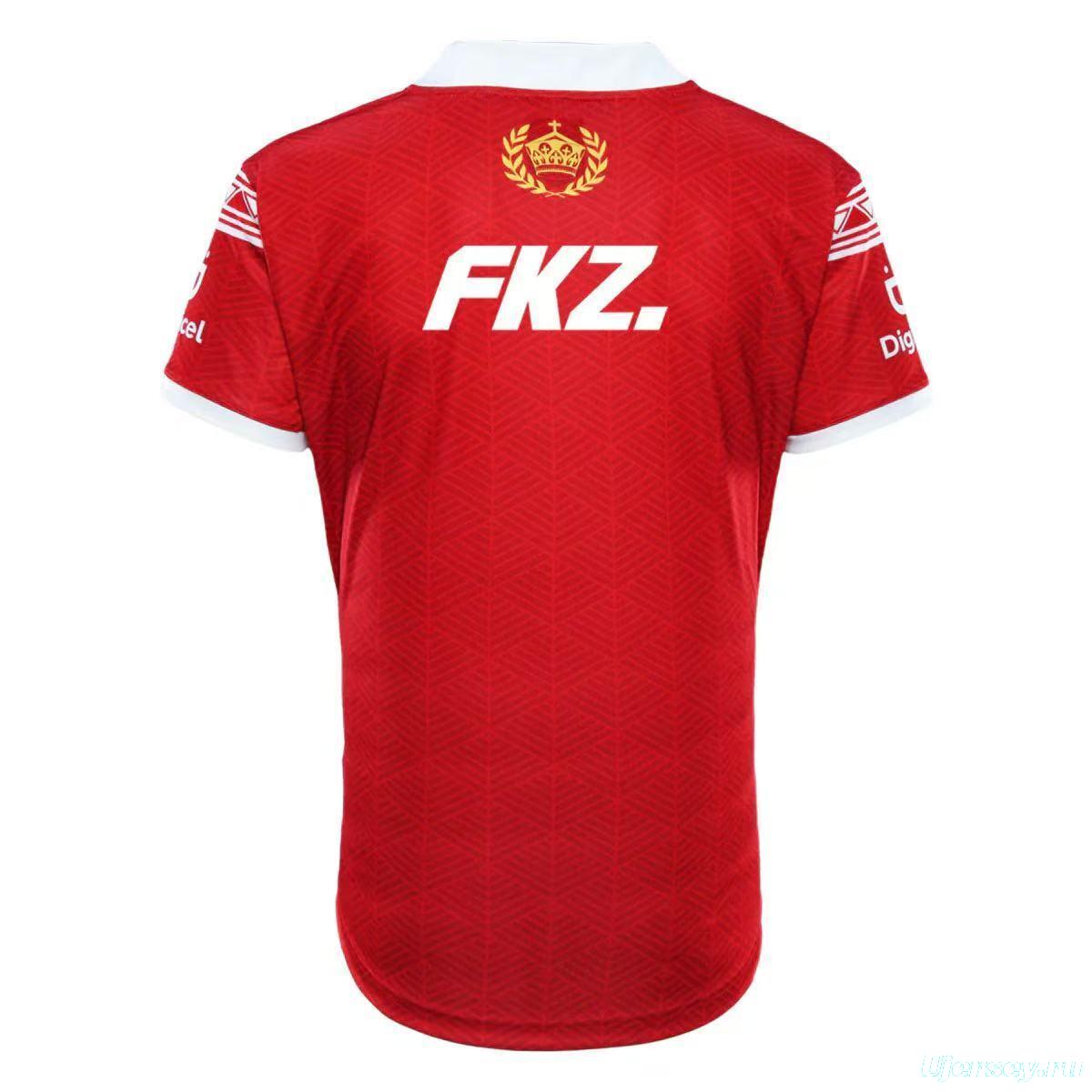 2026 Tonga  Red with White Collar and White Polynesian Tribal Pattern 150th Anniversary Jersey