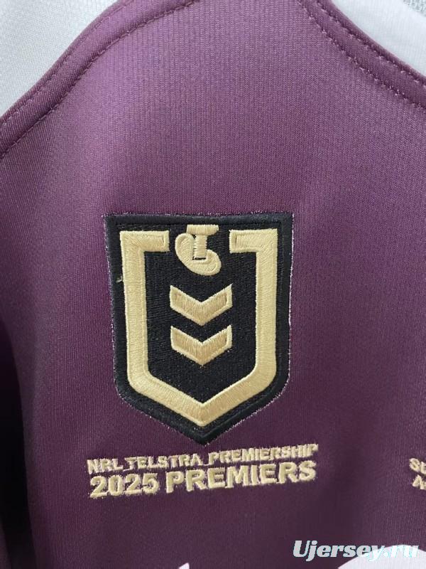 25/26 Brisbane Broncos  Maroon with Gold Stripes and 2025 Premiers Commemorative Champion Jersey