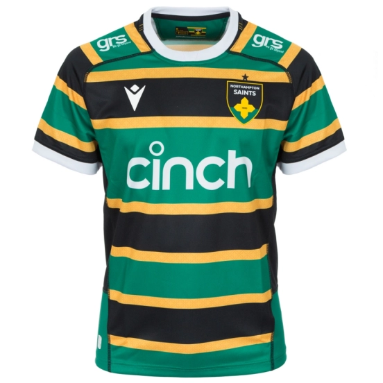 25/26 Northampton Saints Green with Gold and Black Hoops Home Jersey