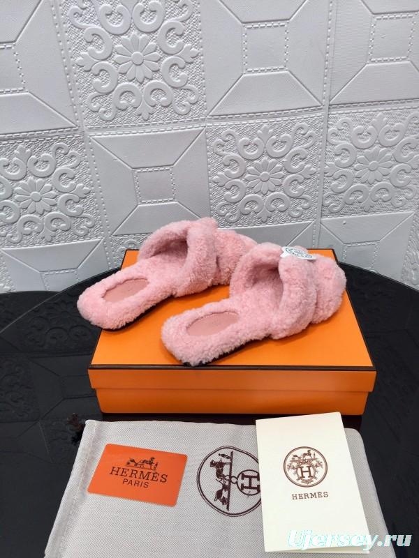 H Eiderdown Teddy Wool H Slippers Flat Sole Winter Home Shoes - LY00240