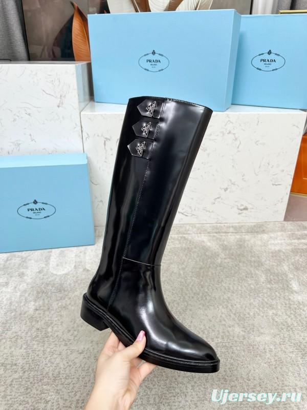 Prada Classic Triangle Logo Pointed Toe Boots - LY00400