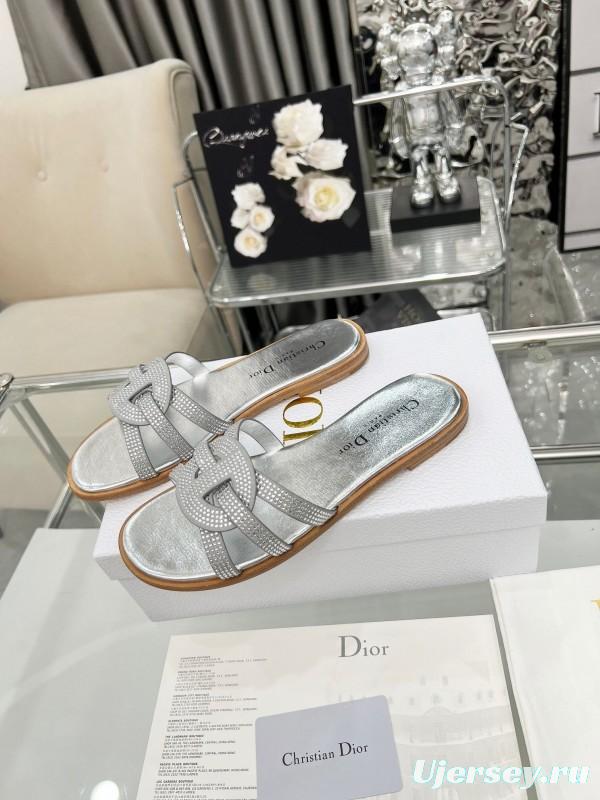Dior D-Lane Sandals Hollow-out Monogram Flat Slides - LY00220/LY00260
