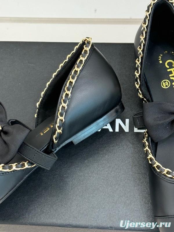 Chanel 2025 SS Hollow Chain Bow Mary Jane Shoes - KFY00290/KFY00300